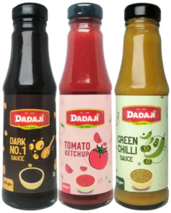 Dadaji Trio Sauce Combo | Green Chilli, Tomato Ketchup, Dark No. 1 Soya Sauce | 200gm each