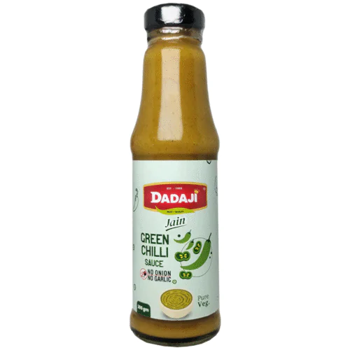 Dadaji Jain Green Chilli Sauce | No Onion & No Garlic | Fresh & Spicy Green Chilli Flavor | Authentic Jain Recipe | Perfect for Snacks, Rolls & Fast Food | Smooth & Zesty Taste | No Artificial Colors or Preservatives | Ideal for Daily Use | 200gm | Sauces & Condiments