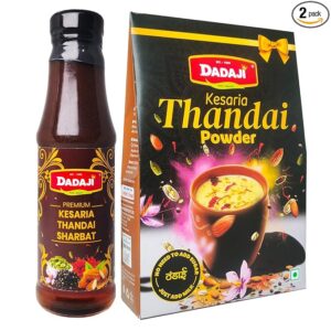 Dadaji Kesaria Thandai Powder (100g) with Kesaria Thandai Syrup (200ml) | Holi Special Combo | Summer Special Mixers | Healthy Thandai Premix Drink | Made with Pure & Natural Ingredients