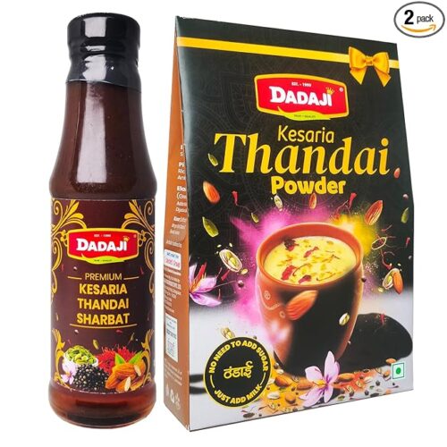 Dadaji Kesaria Thandai Powder (100g) with Kesaria Thandai Syrup (200ml) | Holi Special Combo | Summer Special Mixers | Healthy Thandai Premix Drink | Made with Pure & Natural Ingredients