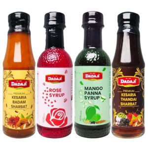 Dadaji Holi & Summer Jute Gift Set | Kesaria Thandai & Badam Syrup(200ml) | Mango Panna & Rose Syrup(250ml) | Refreshing Drink Mixers | Vegetarian | Festive Gift Bag