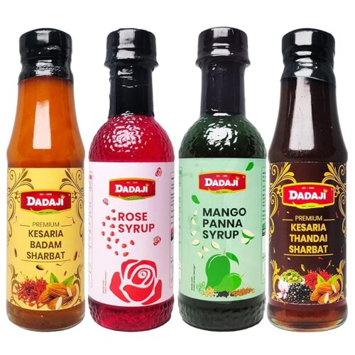 Dadaji Holi & Summer Jute Gift Set | Kesaria Thandai & Badam Syrup(200ml) | Mango Panna & Rose Syrup(250ml) | Refreshing Drink Mixers | Vegetarian | Festive Gift Bag